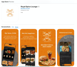 App Store Royal Spice Lounge food delivery customer app built by StackExpert in Flutter